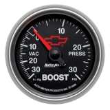 AutoMeter 2-1&16in. Boost&Vacuum Gauge, 30 In Hg&30 PSI, Stepper Motor, Cutlass Black Image