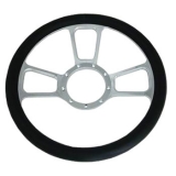 Leather Grip Chrome Plated Aluminum Steering Wheel, T Style 14 Inch Image