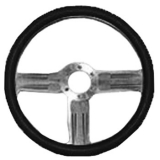 1962-1979 Chevy Nova Leather Grip Chrome Plated Aluminum Steering Wheel, 3-Slot Style 14 Inch Image