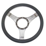 1978-1983 Malibu Leather Grip Chrome Plated Aluminum Steering Wheel, Banjo Style 14 Inch Image