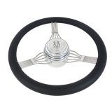 1978-1987 Grand Prix Leather Grip Chrome Plated Aluminum 14 Inch Steering Wheel, Banjo Style With V-8 Logo Image