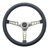 1978-1987 Grand Prix GT Performance Retro Leather Model Steering Wheel Brushed Steel Spoke Holes Image