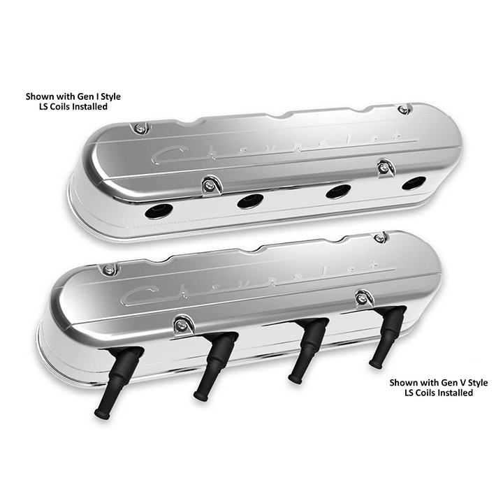 1962-2021 Chevrolet Holley Chevrolet Script LS Valve Covers, Polished