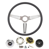 1967-1968 Chevelle Black Comfort Grip Sport Steering Wheel Kit, Silver Spokes With Slots Image