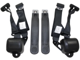 1968-1973 Chevelle 3 Point Seat Belt Kit Buckets with GM Logo Black Image